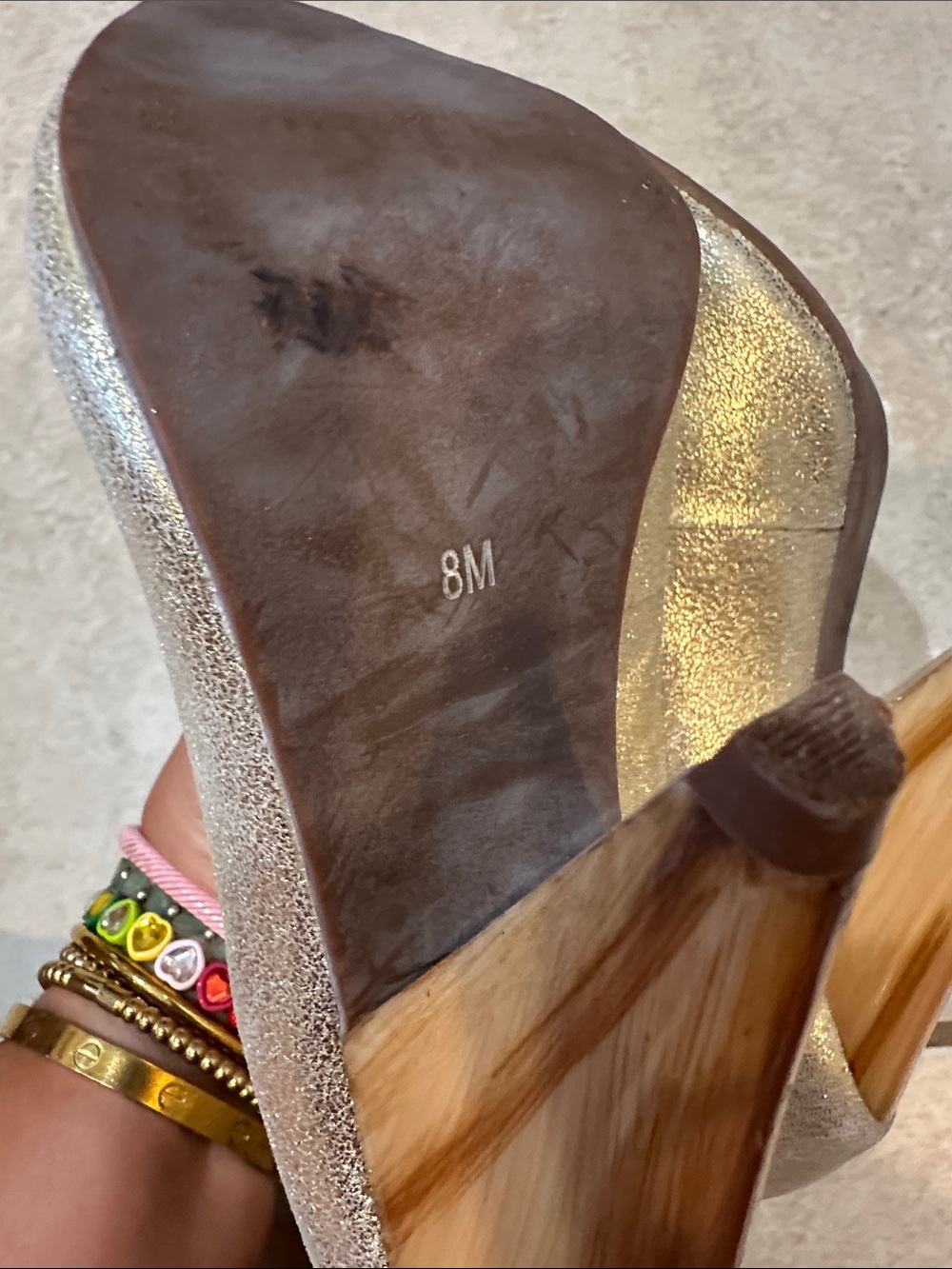 NEW! Vintage Jeffrey Campbell Dayne Gold Leather Wood Heel Booties Heels Boots 8 - Picture 9 of 10